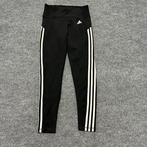 Adidas Leggings Womens Size S Black Climalite 3-Stripe Athletic Gym Yoga Pants